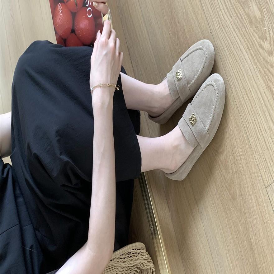 French Retro Matte Leather Flat Loafers Women's 20254 New Round Head Deep Mouth Single Shoes One Pedal Small Leather