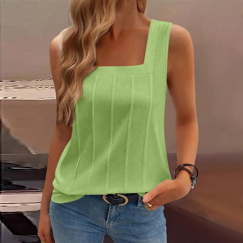 Women's Casual Fashion Square Neck Pleated Knit Sleeveless Vest Top