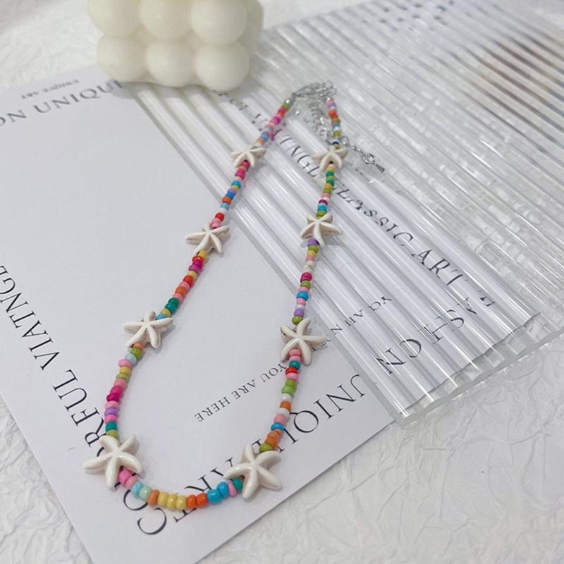 Starfish Charm Choker Chain Beaded Necklace for Women Stylish Neck Jewelry Gift