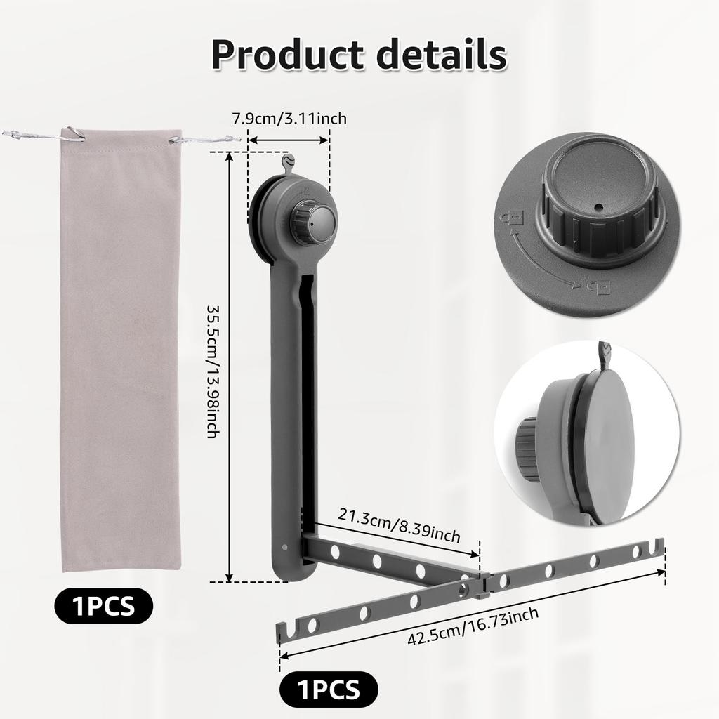 No Punching Drying Rack Aluminium Alloy Suction Cup Clothes Rack Folding Drying Rack Wall Mounted Suction Cup Laundry Hanger