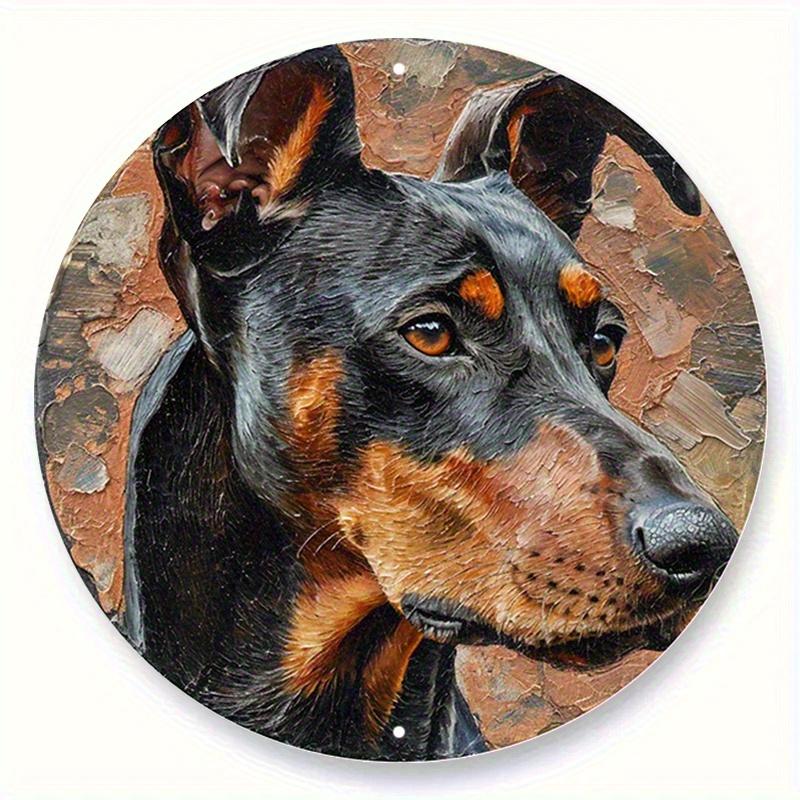 

2d Плоский 20*20см, Весняна Дерев яна Табличка Кругла Табличка-Вінок, Жіночі Подарунки Декор на Тему Доберман-пінчера. 20x20cm
