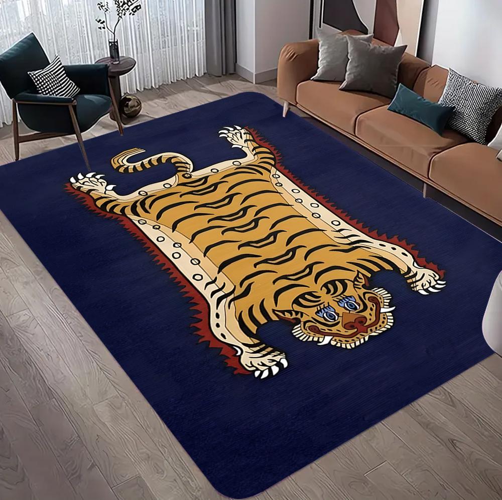 Bohemian Tibetan Tiger Floral Carpet Bedside Floor Mat Anti-slip Vintage Animal Rug Moroccan Carpets for Living Room Decorative