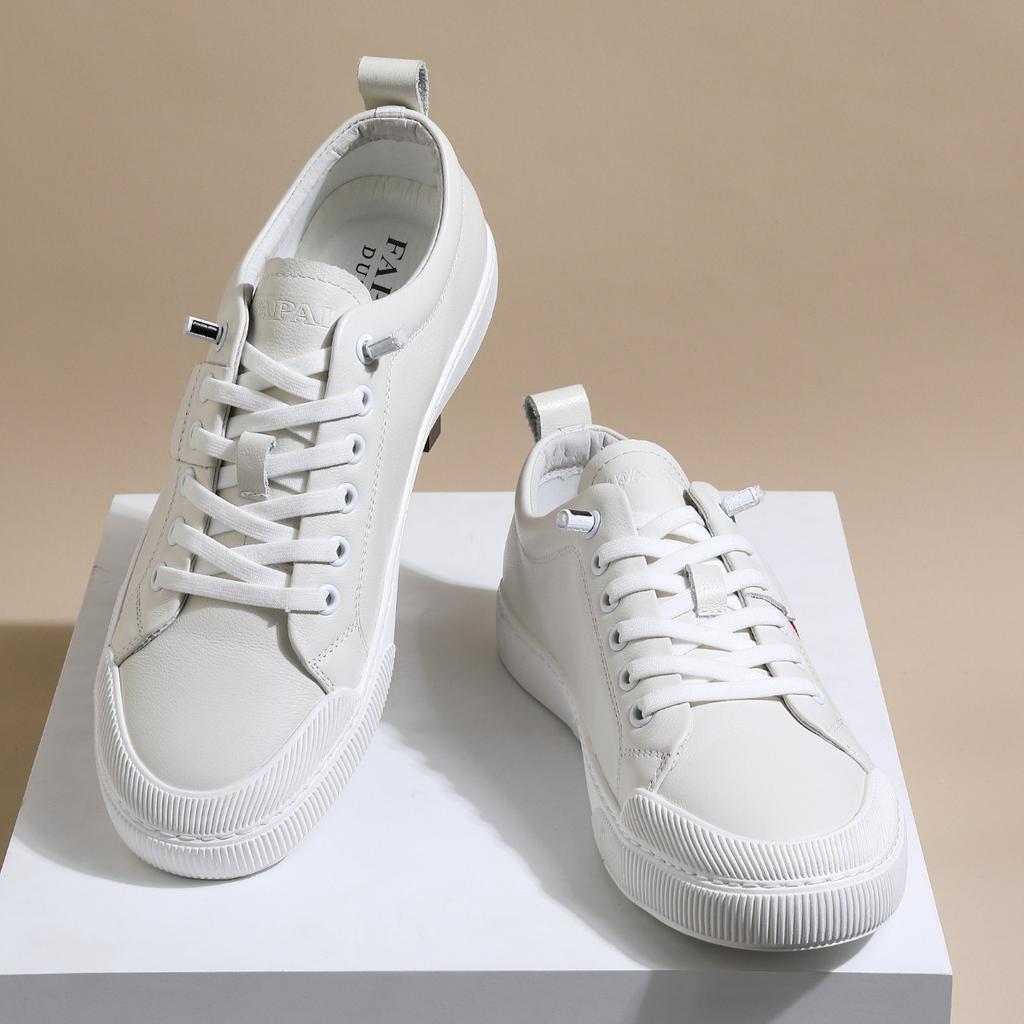 2025 Leather Board Shoes Men's Trendy One-pedal Casual Shoes First Layer Cowhide Fashion Trend Versatile White Shoes