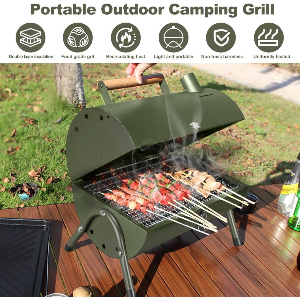 Foldable Barbecue Grill Outdoor Portable Charcoal Grill Mini Smoker Two Side Carbon for Travel Backyard Picnic Beach