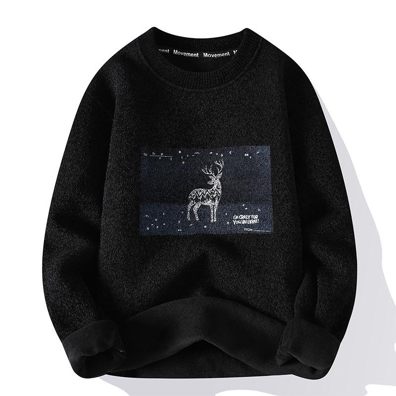 

Men s Korean Style Velvet Sweater: Autumn/Winter Warm, Thick, Trendy Casual Base Layer 4XL: 165-180 jin чёрный