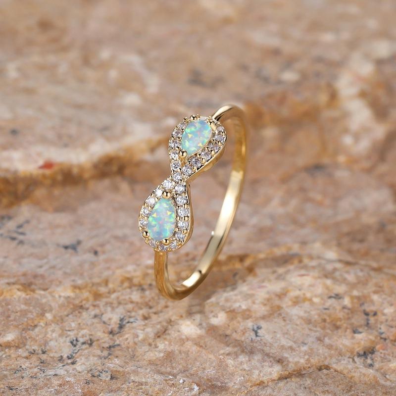 Gold white diamond opal edge inlaid with light white diamond ring European and American jewelry ancient method no. 6
