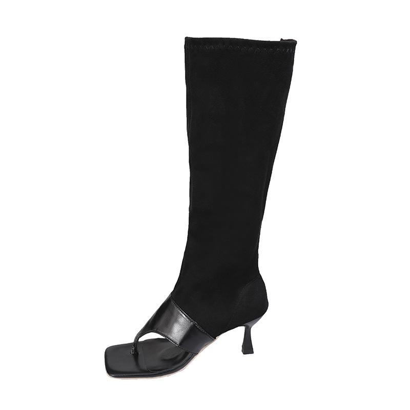 2025 spring and summer new niche design open-toed pinch-toe thin-heeled cool boots women's large-size herringbone sandals medium tube fashion boots