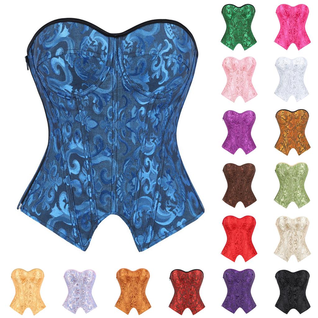 Women's Sexy Vintage Color Underwire Push-up Bustier Shapewear with Zipper and Boning