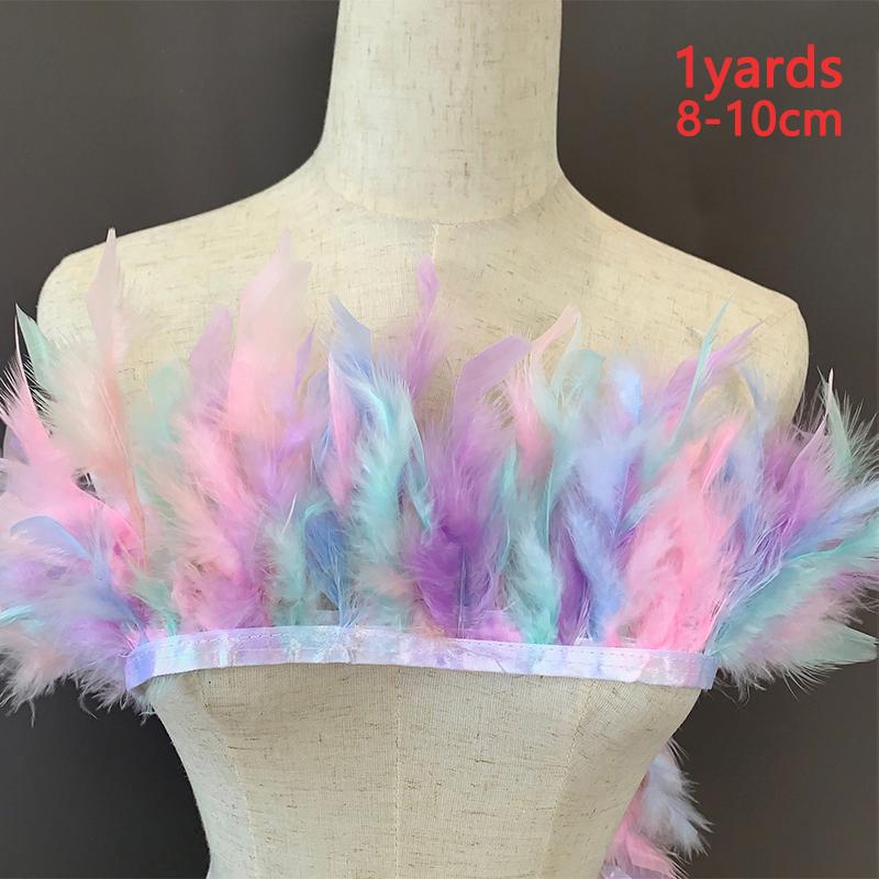 1Yard Feather 8-10cm Fringe Strip For Sewing Turkey Crafts Party 0.91Meter/Pack Bulk Blue Black White Ribbon Long Clothing Trim