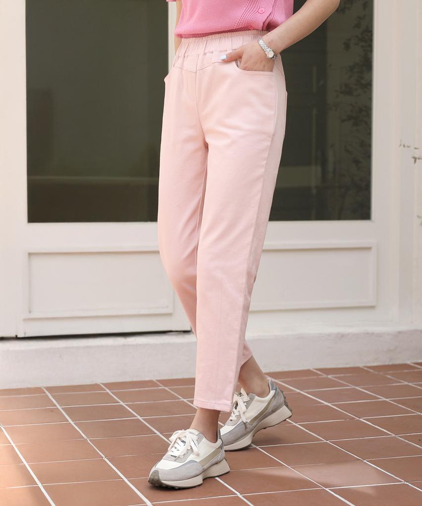 Ppaeppae All-Waisted Yoke Cut-Line Stretch Baggy Straight Cotton Pants
