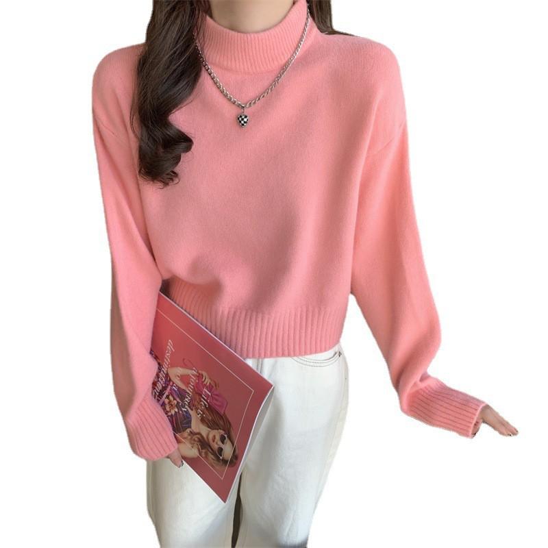 Womens Half Turtleneck Knit Sweater Short Thick Pullover Fall Winter Casual Top