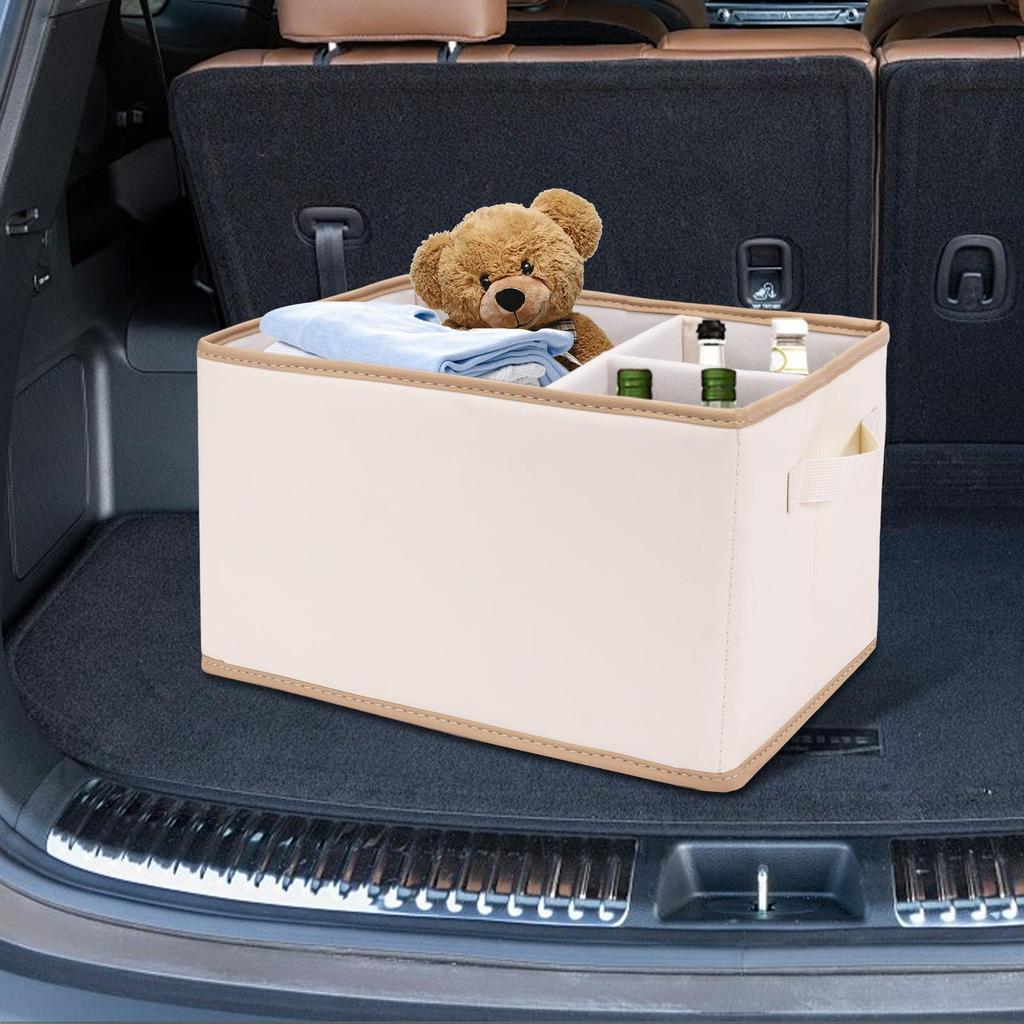 Car Storage Box Multi Compartment Car Organizer Space-Saving Foldable Leather Bin No Lid Holder For Van Truck Driver Groceries