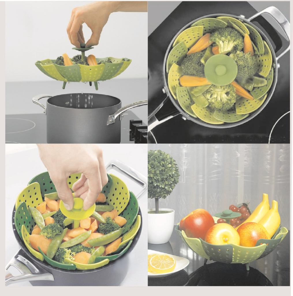 Cookware Plastic Steaming Food Basket Mesh Silicone Faucet Steamer Folding Food Vegetable Vapor Cooker Dish Foldable Steamer