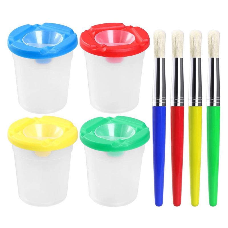 LQT Παιδικό πλαστικό κύπελλο πλυσίματος στυλό 10 χρωμάτων + σετ πινέλων ζωγραφικής με τρίχες γκράφιτι 10 χρωμάτων