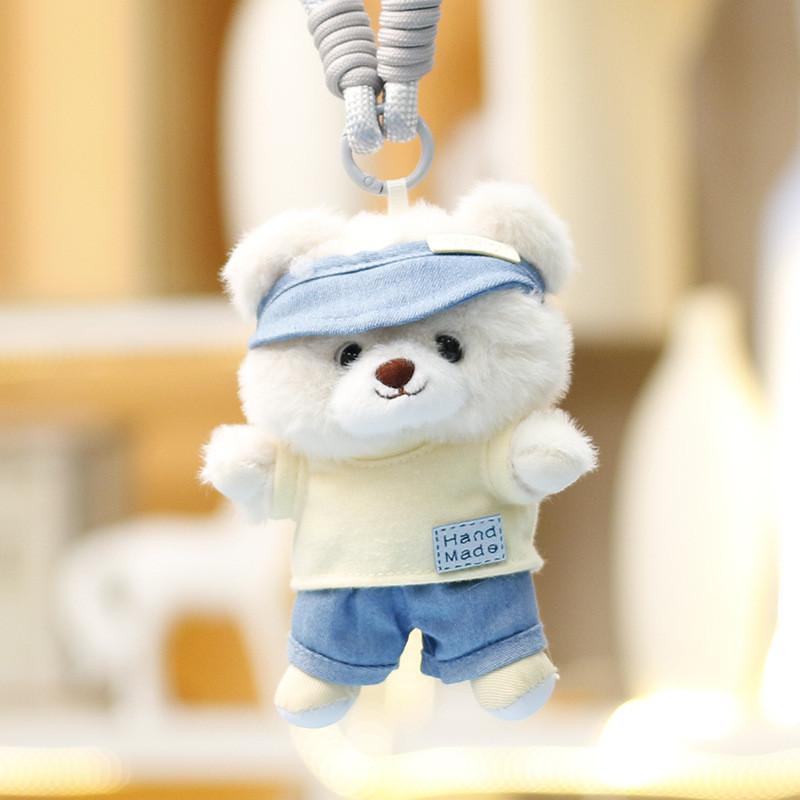 Cute Cartoon Bear Plush Doll With Short Velvet Material For Girls Bag Charm