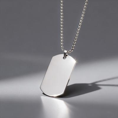 Polished Stainless Steel Dog Tag Necklace, Non-Tarnish Stainless Steel Pendant, Versatile Daily Commute Necklace, Hip-Hop Trendy Accessory