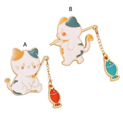 Cat Fishing Enamel Brooch Pin Cute Cat Animal Brooch Pins Cat Fishing Design Enamel Brooch Cartoon Animal Badge Pin