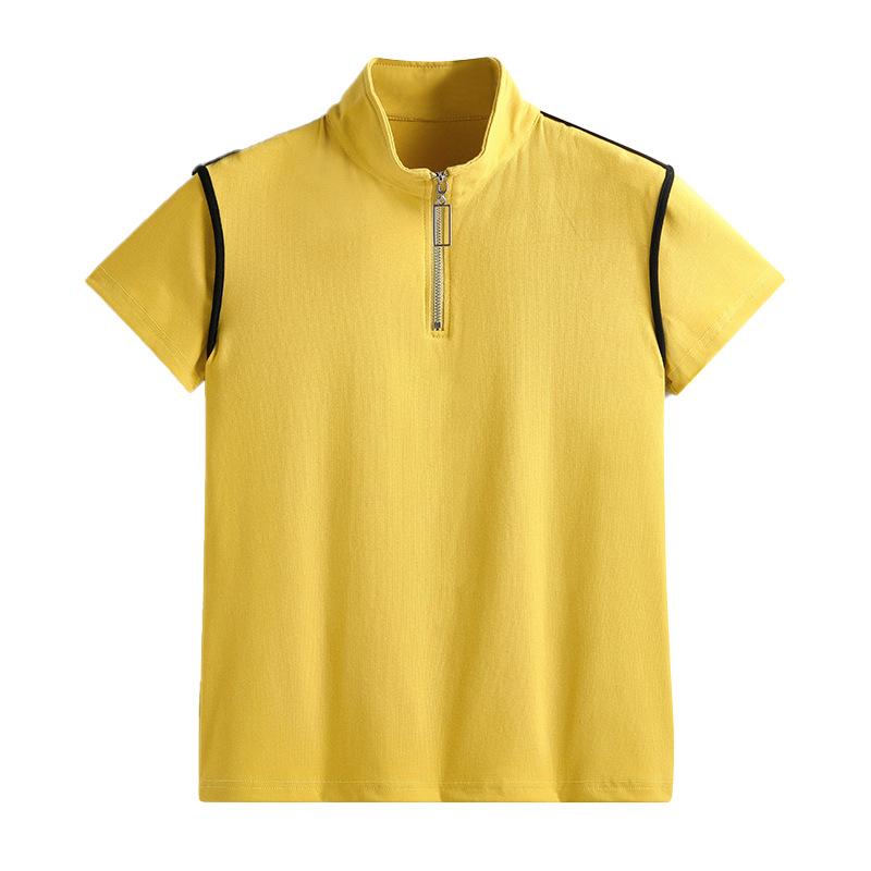 T-shirt estiva da donna slim con mezza zip e maniche corte