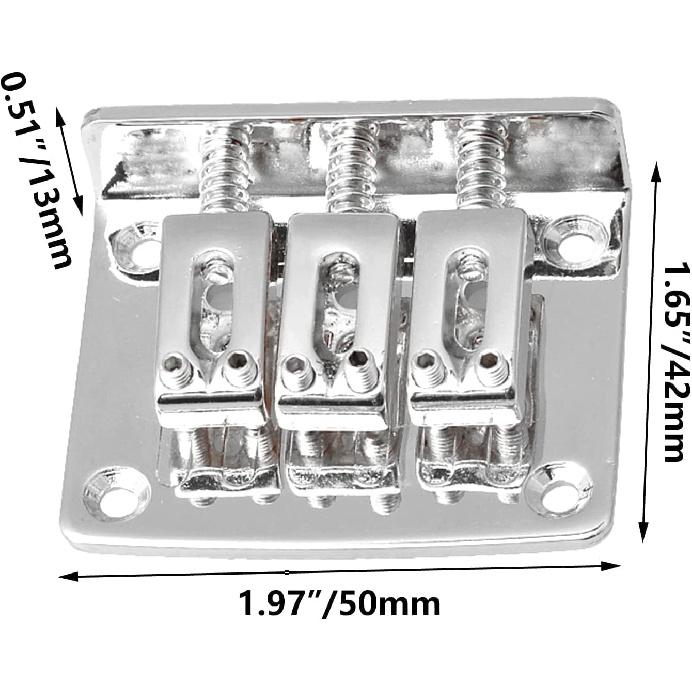 Adjustable 3 String Guitar Hard-tail Tailpiece Bridge for Cigar Box Electric Guitar Parts Replacement Chrome