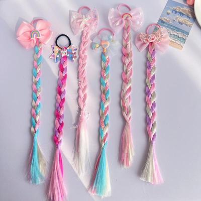 Cute Wigs Ponytail for Kids Girl Candy Color Cartoon  Butterfly Bow Ponytail Hair Styling Rubber Bands Headwear Braid