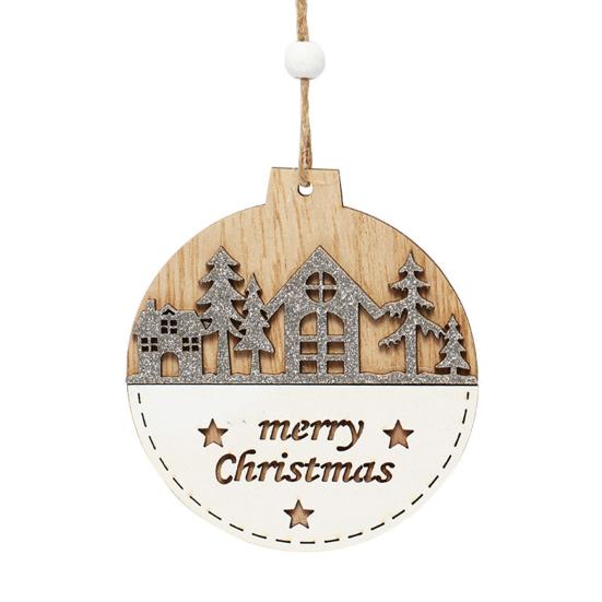 1/4Pcs Wooden Merry Christmas Ornament Farmhouse Rustic Xmas Tree Hanging Double Layer Splicing Love