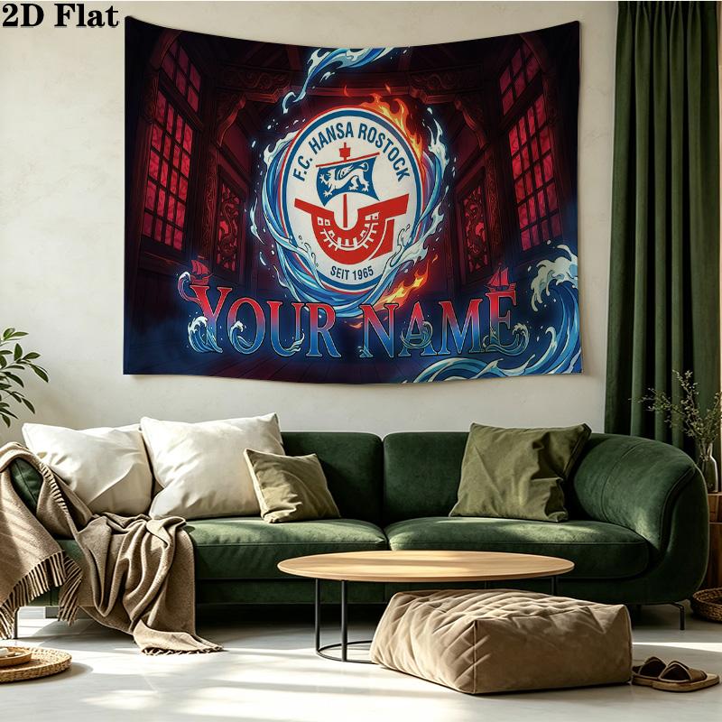 Benutzerdefinierte Name FC Hansa Rostock Gedruckte Wandteppich – Wandbehang für Schlafzimmer, Studentenwohnheime und Heimdekoration