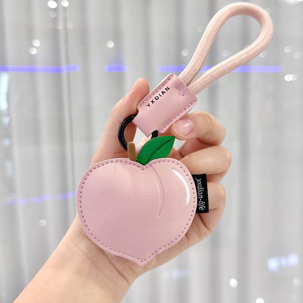 Peach Cherry Keychain Cartoon Car Keyring Creative PU Leather Bag Pendant  Students