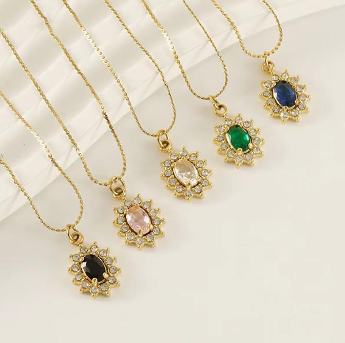 Stainless Steel Sunflower Zircon Bamboo Necklace High-grade Sporty Color-free Pendant All-match