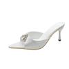 Satin Light Luxury High-heeled Slippers Women's Summer New Rhinestone Pointed One-word Drag Temperament Sexy High-heeled Sandals