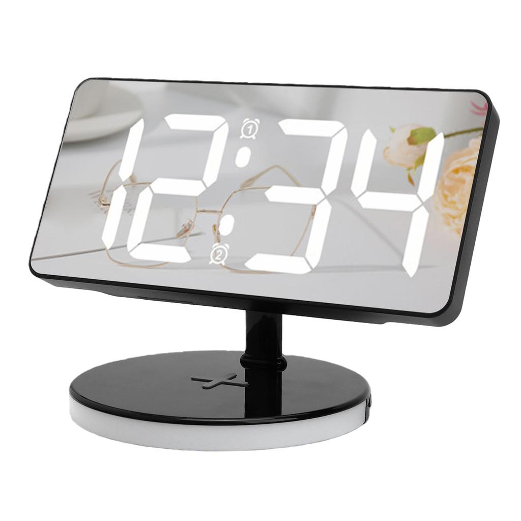 Digital Alarm Clock with Wireless Charging RGB Mirror LED Display Bedside Clock with Adjustable Brightness Snooze for