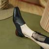 Retro Women Pumps High Heels 2024 Spring Summer Genuine Leather Square Toe Mature Basic Office Lady Elegant Shoes Woman Pumps