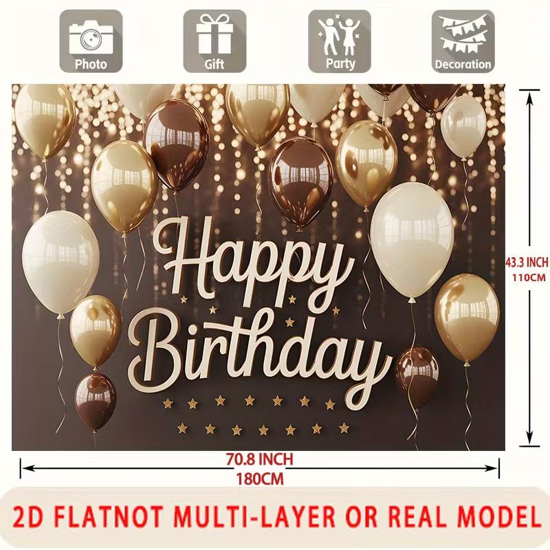 2D Modern Brown Gold Happy Birthday Backdrop for Stylish & Adult Celebrations