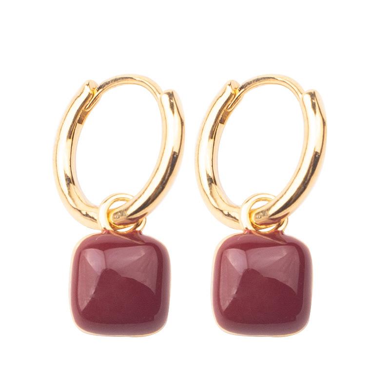 New Simple Design Wine Red Love Heart Dangle Earrings for Women Gold Circle Vintage Peach Drop Earring Can Be Separated