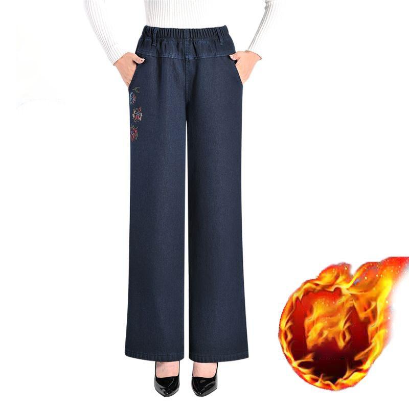 Winter Oversized Wide Leg Jeans Warm Womens Plus Velvet Denim Pants Vintage Moms Thick Plush Vaqueros Casual Baggy Trousers