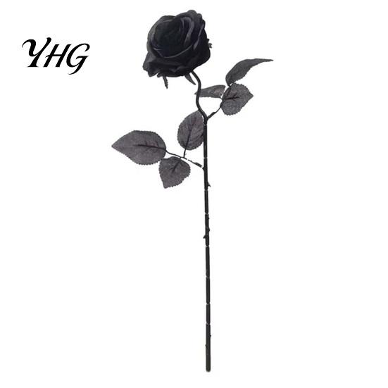 Long Stem Faux Flowers Realistic Silk Black Roses with Stems for Wedding Centerpieces, Halloween Home Decor, Artificial Floral Arrangements