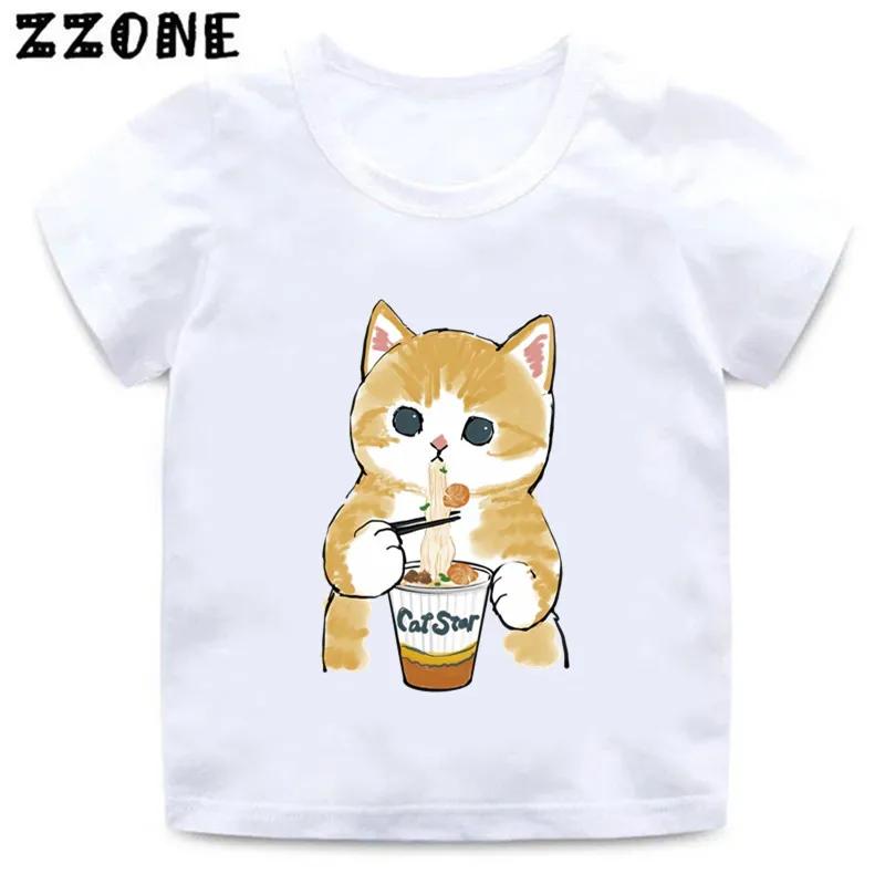 Cute Cat Drawing Print Kids Cartoon Funny TShirts Harajuku Casual Kawaii Baby Boys Summer T Shirt Children Tops Girls Clothes