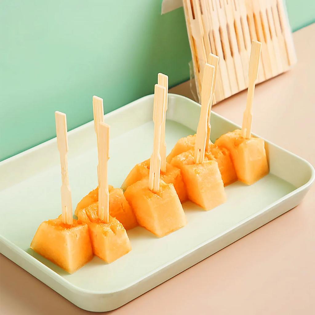 80 Stück - Einweg-Obstgabeln Kuchenspieße Obst-Bambusstäbchen-Gabeln Mini-Cocktailgabeln Partyzubehör für Vorspeise Dessert