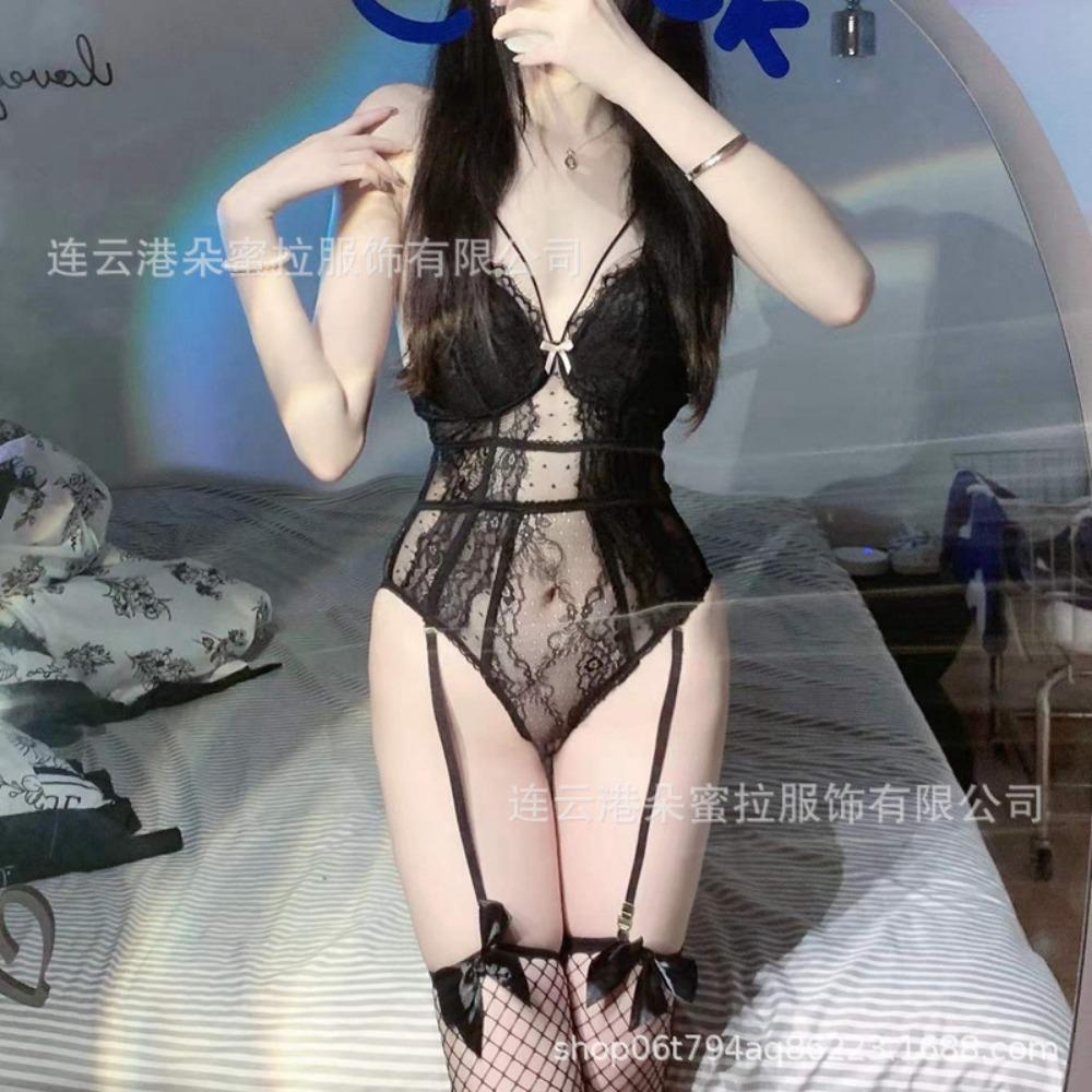 Domila Sexy Underwear Lace Temptation Transparent Hollow Sexy Onesie Women's Hot Open Uniform Suit