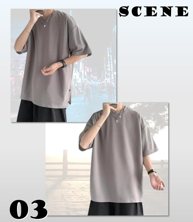 APAGAI Sleeve Oversized Oversized Side Drop Plus Korean Solid Summer Short Soft To the Simple Sleeve Short Sleeve Gym Korean Style Size 2XL Men's 3/4