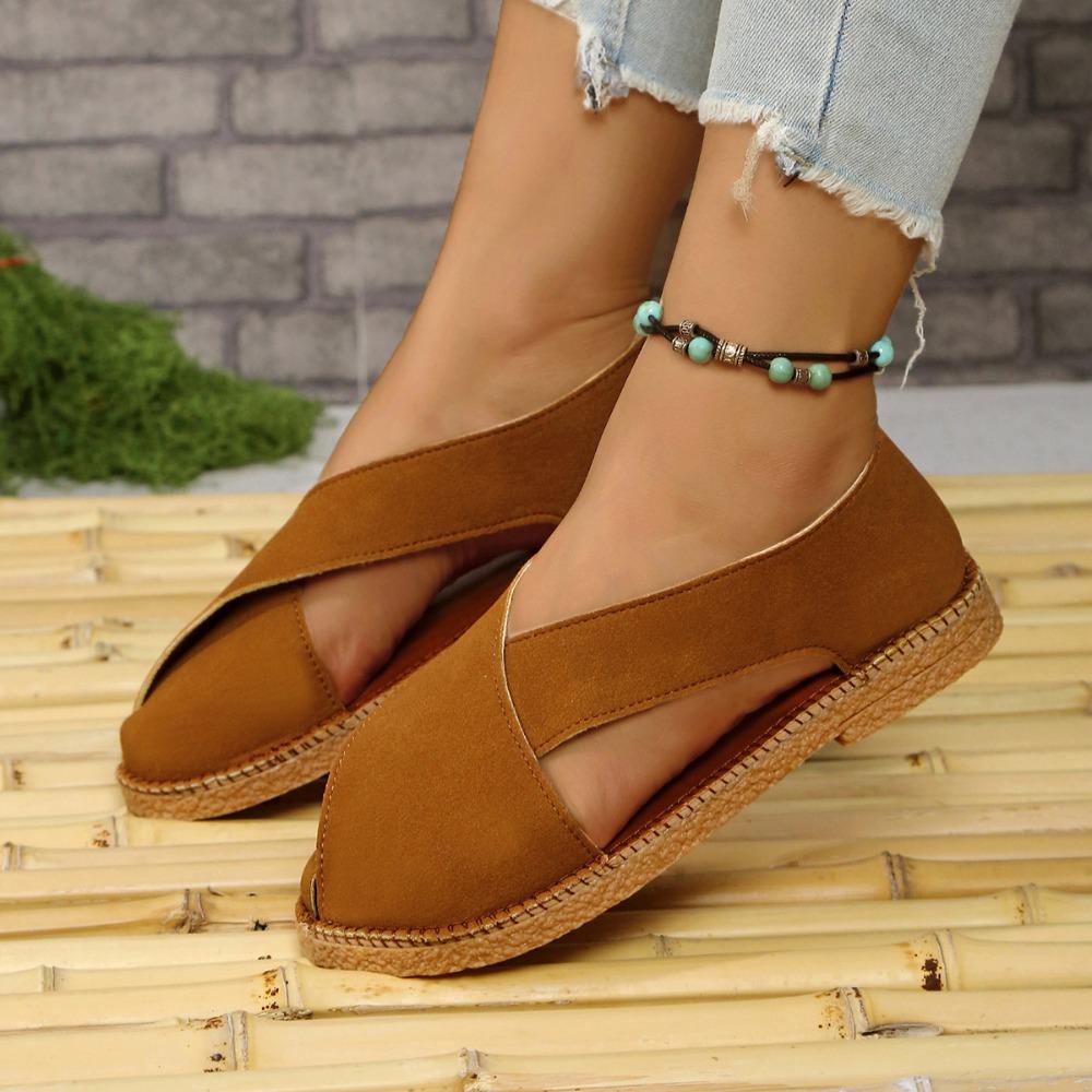 Fashion Women Summer Flat Hollow Sandals French Retro Open Toe Slide Sandals