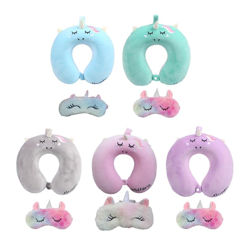 Set Cuscino da Viaggio per il Collo e Mascherina per gli Occhi con Unicorno a Forma di U per Ufficio Viaggio Riposo Cuscino Morbido per Donne Uomini Bambini Assistenza Sanitaria