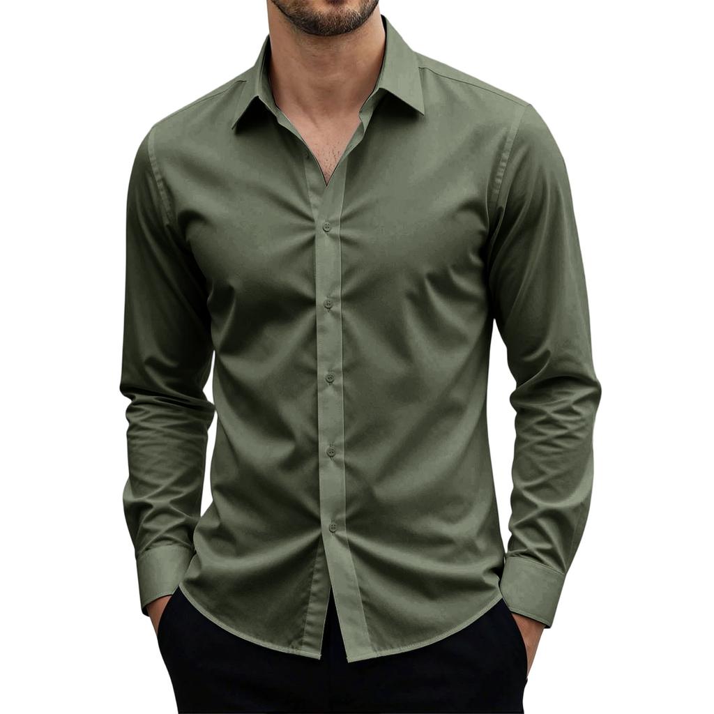 Men Long Sleeve Stretch Shirt Anti Static Breathable Wrinkle Resistant Fade Resistant Button Down Solid Business Formal Dress Shirt