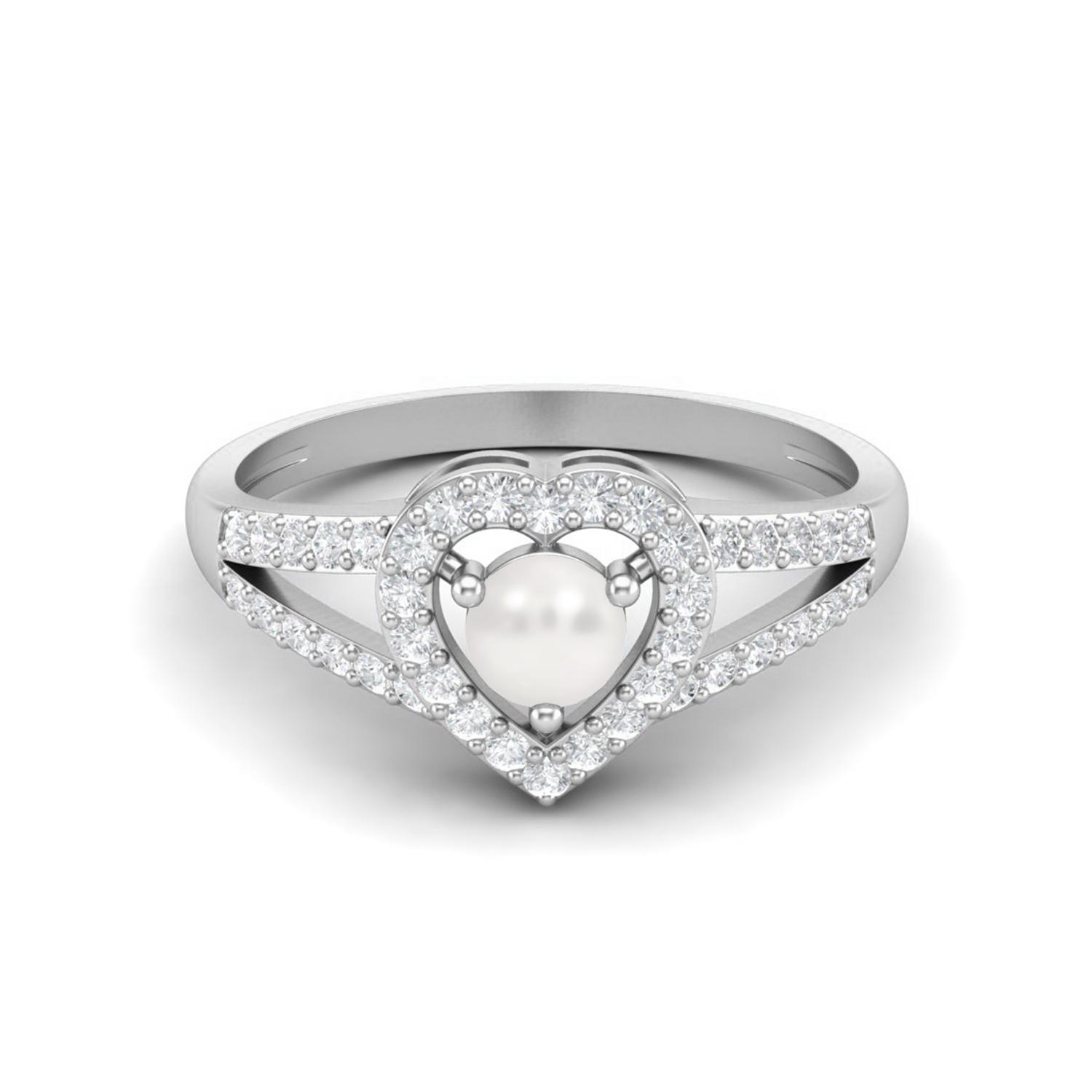 

1.05 Cts Round Pearl Heart Shape 925 Sterling Silver Split Shank Women Wedding Ring 9 белый