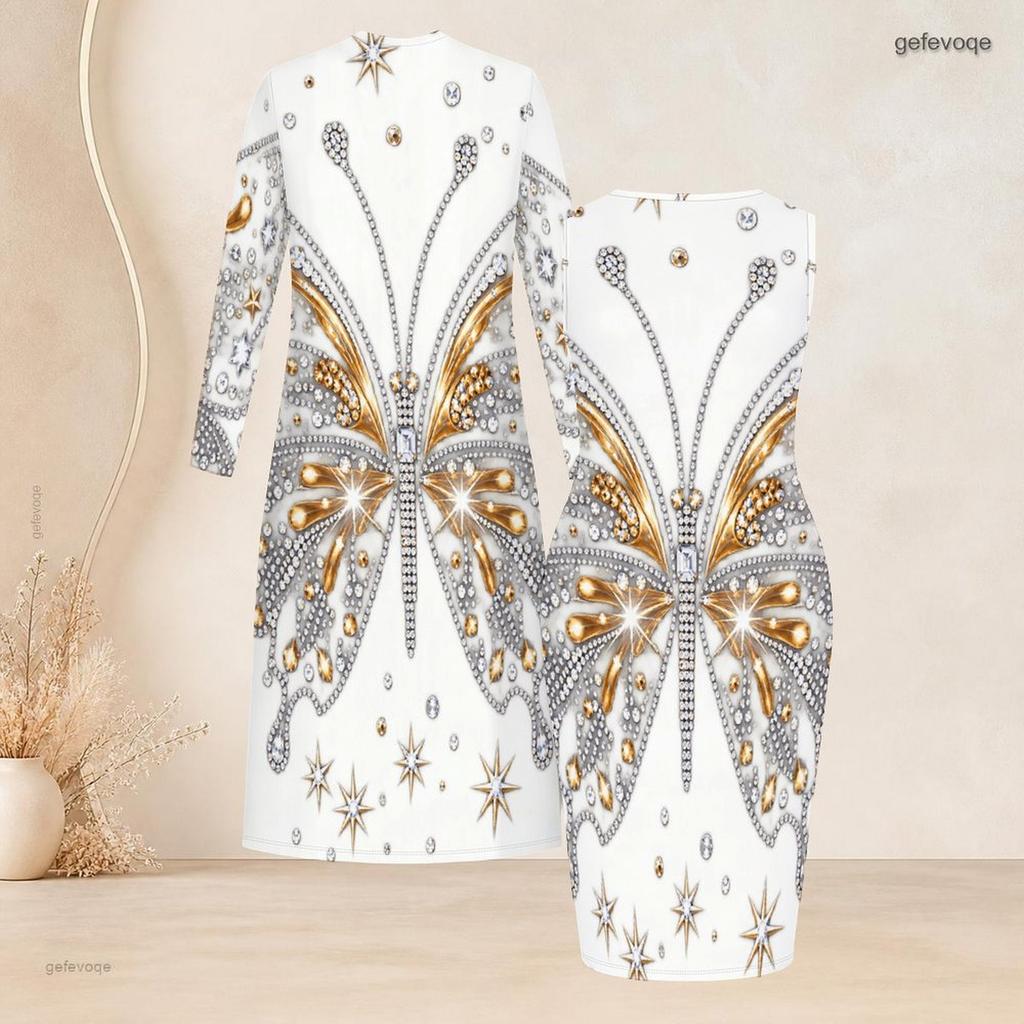 Women Plus Size Printed Two Piece Set Long Sleeve Open Front Cardigan Sleeveless Bodycon Dress