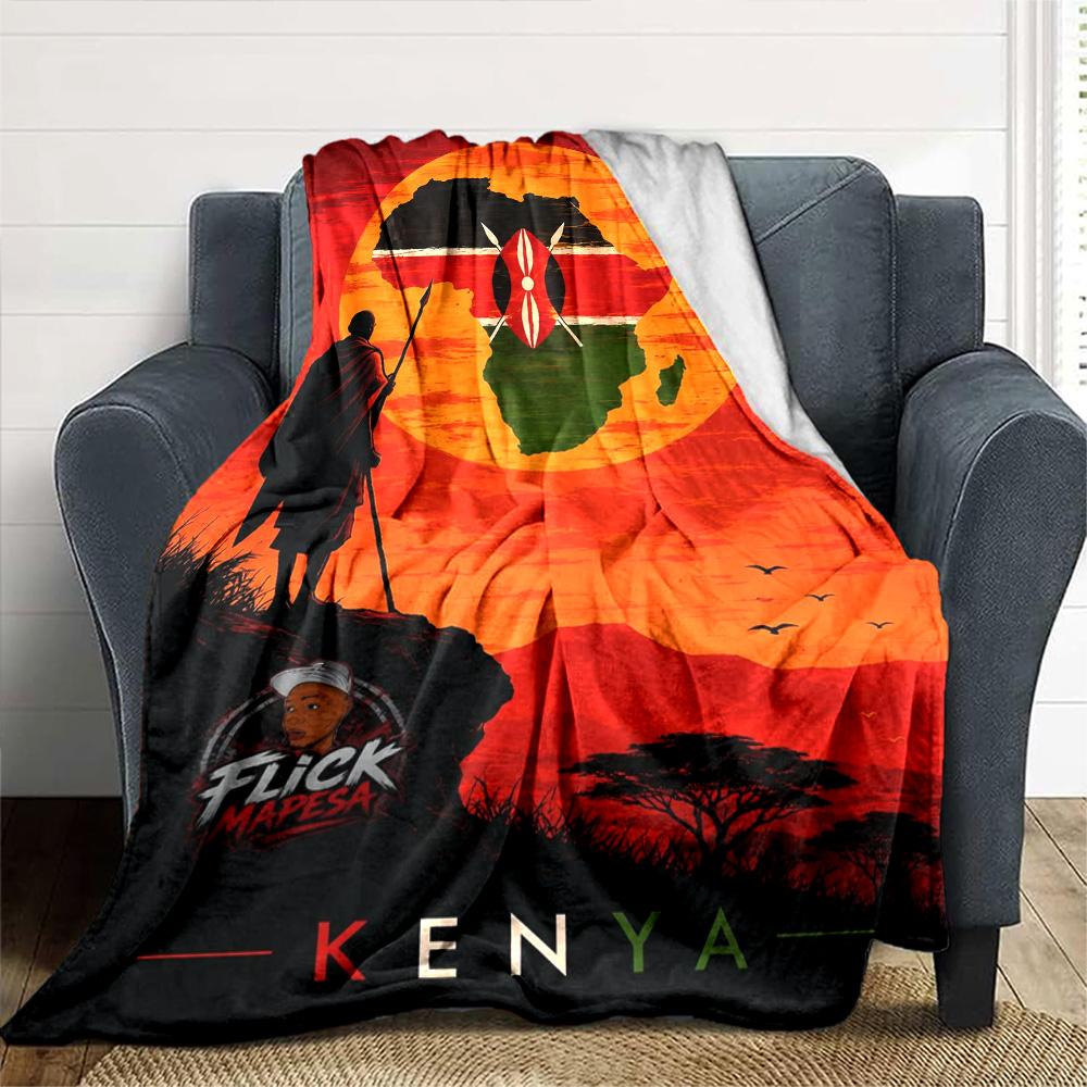 Kenya Print Flannel Blanket High Quality Warm Comfortable Cover for All Seasons Perfect for Gifts Home Decor