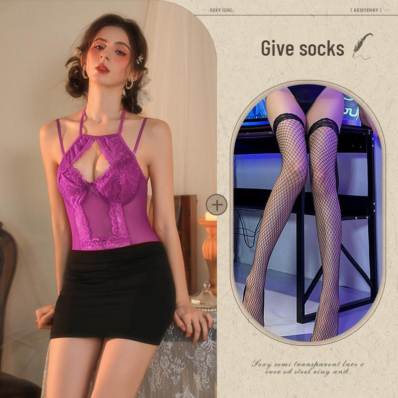 Xiang Sexy Lingerie: Sweet & Spicy Halter Lace Bodysuit