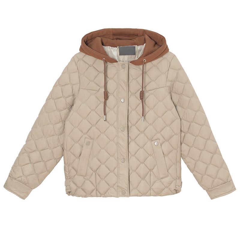 Diamond lattice down cotton jacket women's short autumn and winter new light and light padded cotton jacket hooded padded jacket