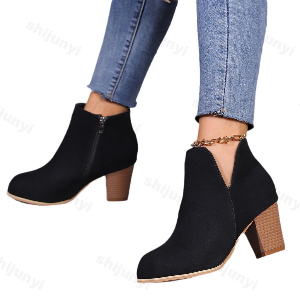 Fashion Women's Square Heel Boots Fashion Comfortable Zipper Ankle Boots Platform Heel Outdoor Non-slip Trendy Elegant Short Boots