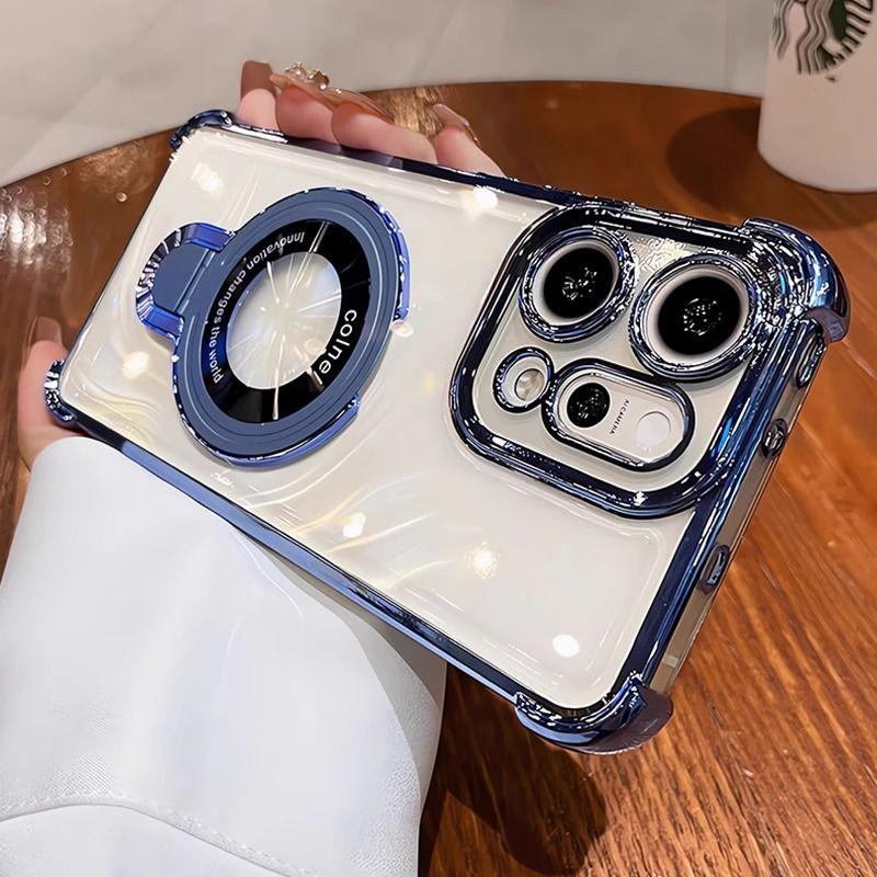 Case For OPPO Reno 14 Pro 14F 14FS 5G Bracket Magsafe  Transparent Plating Airbag Magnetic Cover For OPPO Reno 14 Shell