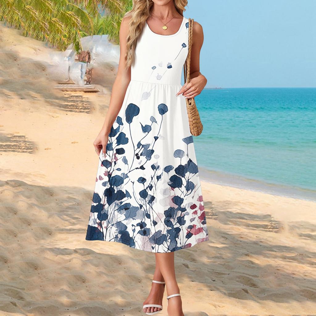 Modisches Damen-Sommerkleid, elegante Freizeitkleidung, Strandurlaub-Sonnenrock mit Taschen